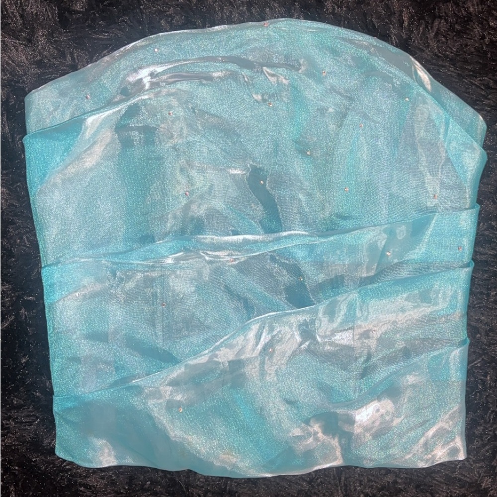 Aqua Iridescent Sheer Corset Tube Top